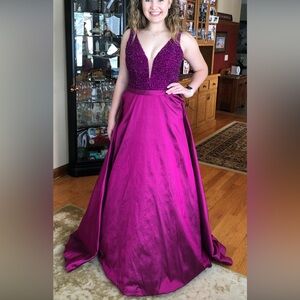 Fuchsia Pink A-Line Jovani Pageant Ball Evening Gown Size 12